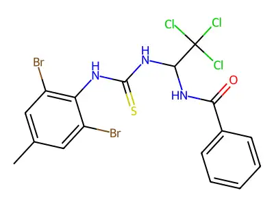 N-(2,2,2-Tri-CL-1-(((2,6-dibromo-4-methylanilino)carbothioyl)amino)ET)benzamide structure