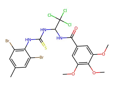 3,4,5-TRIMETHOXY-N-(2,2,2-TRICHLORO-1-{[(2,6-DIBROMO-4-METHYLANILINO)CARBOTHIOYL]AMINO}ETHYL)BENZAMIDE structure