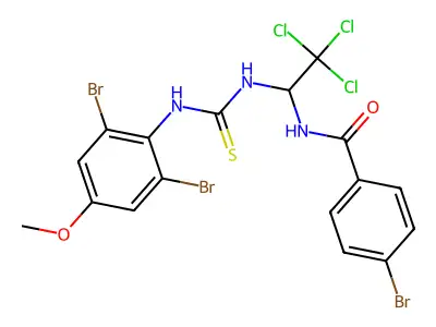 4-BR-N-(2,2,2-Tri-CL-1-(((2,6-DI-BR-4-meo-anilino)carbothioyl)amino)ET)benzamide structure