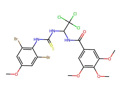 3,4,5-TRIMETHOXY-N-(2,2,2-TRICHLORO-1-{[(2,6-DIBROMO-4-METHOXYANILINO)CARBOTHIOYL]AMINO}ETHYL)BENZAMIDE structure