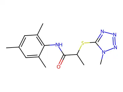 2-(1-methyltetrazol-5-yl)sulfanyl-N-(2,4,6-trimethylphenyl)propanamide structure