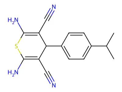 2,6-diamino-4-(4-isopropylphenyl)-4H-thiopyran-3,5-dicarbonitrile structure