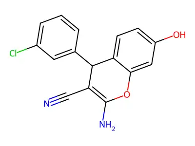 2-Amino-4-(3-chlorophenyl)-7-hydroxy-4H-1-benzopyran-3-carbonitrile structure