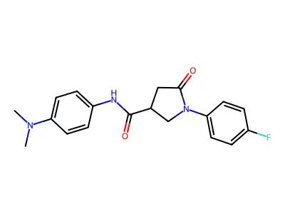 N-[4-(dimethylamino)phenyl]-1-(4-fluorophenyl)-5-oxopyrrolidine-3-carboxamide structure