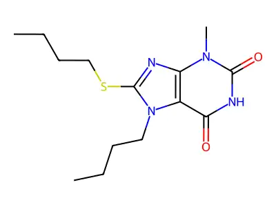 7-butyl-8-(butylsulfanyl)-3-methyl-3,7-dihydro-1H-purine-2,6-dione structure