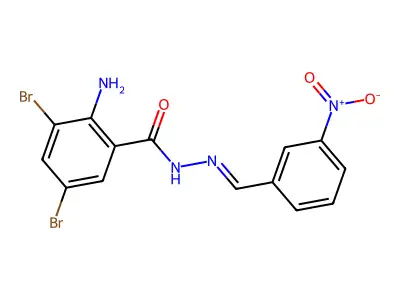 2-amino-3,5-dibromo-N-[(3-nitrophenyl)methylideneamino]benzamide structure