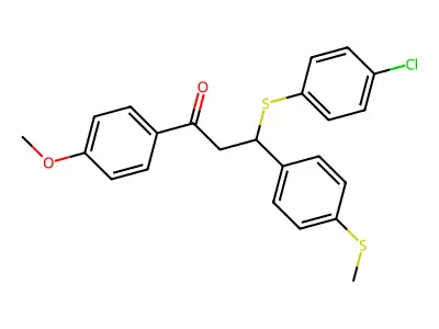3-((4-Chlorophenyl)thio)-1-(4-methoxyphenyl)-3-(4-(methylthio)PH)-1-propanone structure