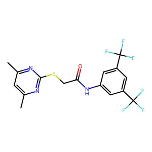 N-[3,5-bis(trifluoromethyl)phenyl]-2-[(4,6-dimethyl-2-pyrimidinyl)sulfanyl]acetamide structure
