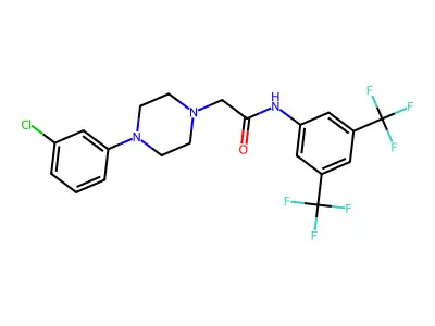 N-[3,5-bis(trifluoromethyl)phenyl]-2-[4-(3-chlorophenyl)piperazin-1-yl]acetamide structure