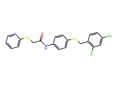 N-(4-{[(2,4-dichlorophenyl)methyl]sulfanyl}phenyl)-2-(pyridin-2-ylsulfanyl)acetamide structure