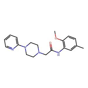 N-(2-methoxy-5-methylphenyl)-2-[4-(2-pyridinyl)piperazino]acetamide structure