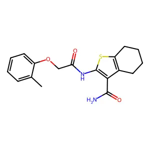 2-(((2-Methylphenoxy)AC)amino)-4,5,6,7-tetrahydro-1-benzothiophene-3-carboxamide structure