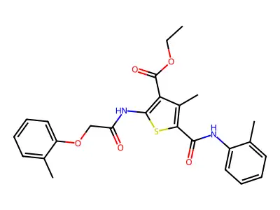 ethyl 4-methyl-2-[2-(2-methylphenoxy)acetamido]-5-[(2-methylphenyl)carbamoyl]thiophene-3-carboxylate structure