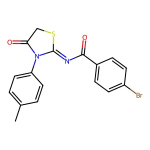 4-Bromo-N-(3-(4-methylphenyl)-4-oxo-1,3-thiazolidin-2-ylidene)benzamide structure