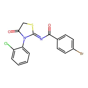(Z)-4-bromo-N-(3-(2-chlorophenyl)-4-oxothiazolidin-2-ylidene)benzamide structure