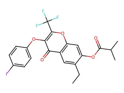 6-Ethyl-3-(4-iodophenoxy)-4-oxo-2-(trifluoromethyl)-4H-chromen-7-yl isobutyrate structure