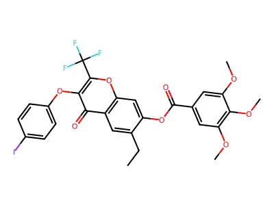 [6-ethyl-3-(4-iodophenoxy)-4-oxo-2-(trifluoromethyl)chromen-7-yl] 3,4,5-trimethoxybenzoate structure