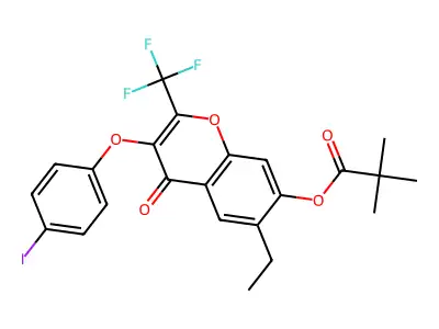 6-Ethyl-3-(4-iodophenoxy)-4-oxo-2-(trifluoromethyl)-4H-chromen-7-YL pivalate structure