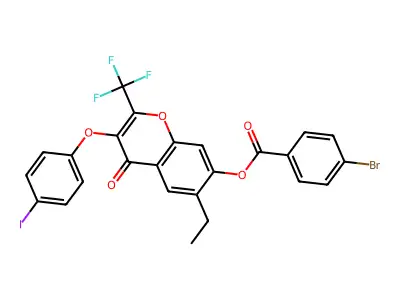 6-ET-3-(4-Iodophenoxy)-4-oxo-2-(trifluoromethyl)-4H-chromen-7-YL 4-bromobenzoate structure