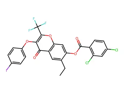6-ET-3-(4-Iodophenoxy)-4-oxo-2-(tri-F-ME)-4H-chromen-7-YL 2,4-dichlorobenzoate structure