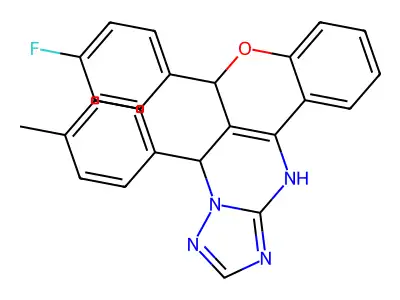 6-(4-fluorophenyl)-7-(4-methylphenyl)-7,12-dihydro-6H-chromeno[4,3-d][1,2,4]triazolo[1,5-a]pyrimidine structure