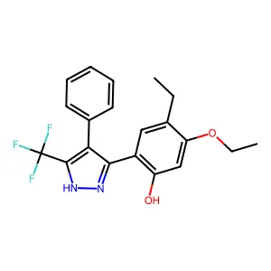 5-ethoxy-4-ethyl-2-[4-phenyl-5-(trifluoromethyl)-1H-pyrazol-3-yl]phenol structure