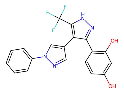 4-(1'-Phenyl-5-trifluoromethyl-1H,1'H-(4,4')bipyrazolyl-3-YL)-benzene-1,3-diol structure