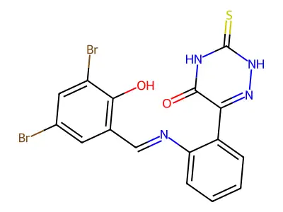 6-(2-((3,5-DI-BR-2-Hydroxybenzylidene)amino)PH)-5-HO-1,2,4-triazine-3(4H)-thione structure