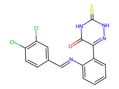 6-(2-((3,4-Dichlorobenzylidene)amino)PH)-5-hydroxy-1,2,4-triazine-3(4H)-thione structure