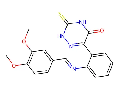 6-(2-((3,4-Dimethoxybenzylidene)amino)PH)-5-hydroxy-1,2,4-triazine-3(4H)-thione structure