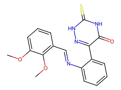 6-(2-((2,3-Dimethoxybenzylidene)amino)PH)-5-hydroxy-1,2,4-triazine-3(4H)-thione structure