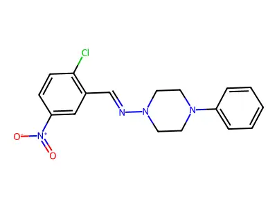 1-(2-chloro-5-nitrophenyl)-N-(4-phenylpiperazin-1-yl)methanimine structure