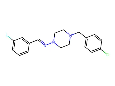 N-[4-[(4-chlorophenyl)methyl]piperazin-1-yl]-1-(3-fluorophenyl)methanimine structure