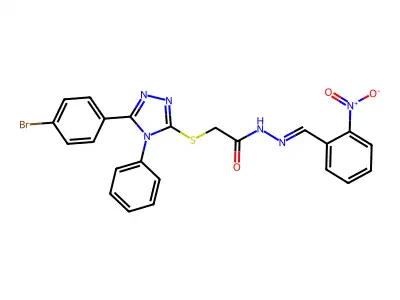 (Z)-2-((5-(4-bromophenyl)-4-phenyl-4H-1,2,4-triazol-3-yl)thio)-N'-(2-nitrobenzylidene)acetohydrazide structure