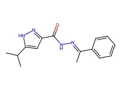 N-(1-phenylethylideneamino)-5-propan-2-yl-1H-pyrazole-3-carboxamide structure