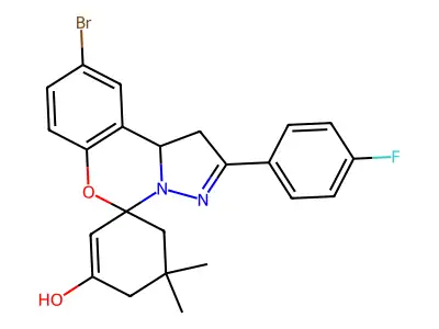 9-Bromo-2-(4-fluorophenyl)-5',5'-dimethyl-1,10b-dihydrospiro[benzo[e]pyrazolo[1,5-c][1,3]oxazine-5,1'-cyclohex[2]en]-3'-ol structure