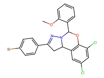 2-(4-BROMOPHENYL)-7,9-DICHLORO-5-(2-METHOXYPHENYL)-1,10B-DIHYDROPYRAZOLO[1,5-C][1,3]BENZOXAZINE structure
