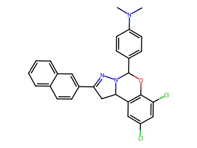 4-(7,9-Dichloro-2-(naphthalen-2-yl)-5,10b-dihydro-1H-benzo[e]pyrazolo[1,5-c][1,3]oxazin-5-yl)-N,N-dimethylaniline structure