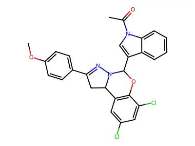 4-[5-(1-ACETYL-1H-INDOL-3-YL)-7,9-DICHLORO-1,10B-DIHYDROPYRAZOLO[1,5-C][1,3]BENZOXAZIN-2-YL]PHENYL METHYL ETHER structure