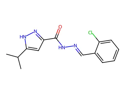 N-[(2-chlorophenyl)methylideneamino]-5-propan-2-yl-1H-pyrazole-3-carboxamide structure