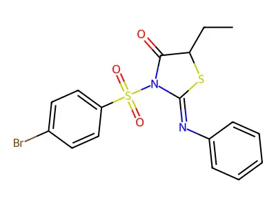 3-((4-Bromophenyl)sulfonyl)-5-ethyl-2-(phenylimino)-1,3-thiazolidin-4-one structure