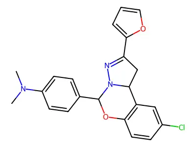 4-[9-chloro-2-(2-furyl)-1,10b-dihydropyrazolo[1,5-c][1,3]benzoxazin-5-yl]-N,N-dimethylaniline structure