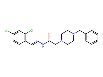 N-[(1Z)-2-(2,4-dichlorophenyl)-1-azavinyl]-2-[4-benzylpiperazinyl]acetamide structure