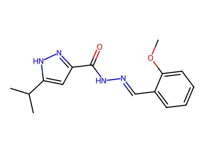 N-[(2-methoxyphenyl)methylideneamino]-5-propan-2-yl-1H-pyrazole-3-carboxamide structure