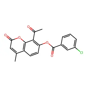 8-acetyl-4-methyl-2-oxo-2H-chromen-7-yl 3-chlorobenzoate structure