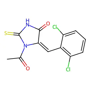 (5E)-1-acetyl-5-(2,6-dichlorobenzylidene)-2-thioxoimidazolidin-4-one structure