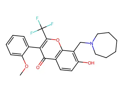 8-(azaperhydroepinylmethyl)-7-hydroxy-3-(2-methoxyphenyl)-2-(trifluoromethyl)c hromen-4-one structure