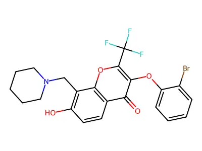 3-(2-bromophenoxy)-7-hydroxy-8-(piperidin-1-ylmethyl)-2-(trifluoromethyl)-4H-chromen-4-one structure