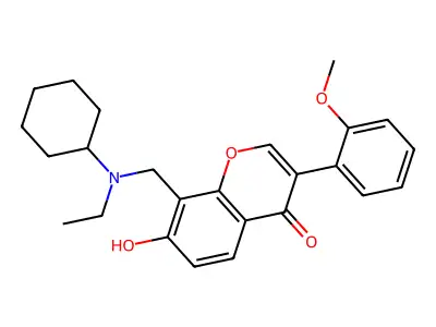 8-{[cyclohexyl(ethyl)amino]methyl}-7-hydroxy-3-(2-methoxyphenyl)-4H-chromen-4-one structure