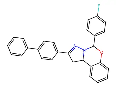 5-(4-fluorophenyl)-2-(4-phenylphenyl)-5,10b-dihydro-1H-pyrazolo[1,5-c][1,3]benzoxazine structure